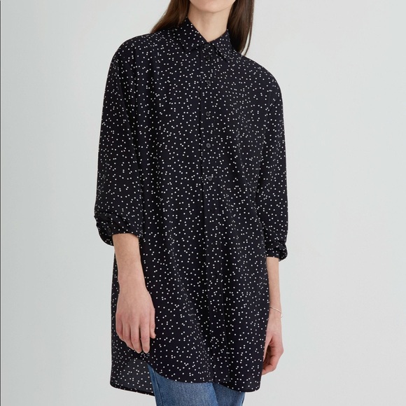 Frank & Oak Navy Polka Dot Shirt Dress - Picture 2 of 10